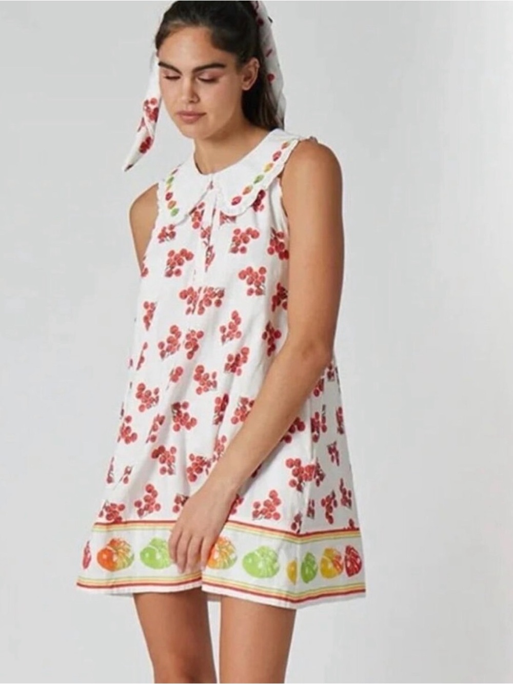 Tomato print cotton sundress with lining